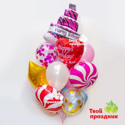 Набор из гелиевых шаров с тортиком "Happy Birthday", "Твой праздник", Калининград. Доставка 24/7
